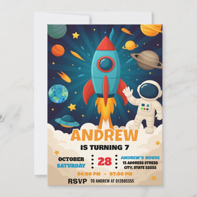 Invitación Personalizado Astronauta Moderno Astronauta Aniver (Anverso)
