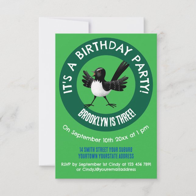 Invitación Personalizado australiano Willie Wagtail (Anverso)