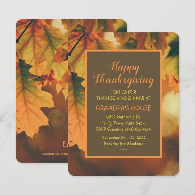 Invitación Personalizado Autumn deja la cena de Acción de Gra (Anverso / Reverso)