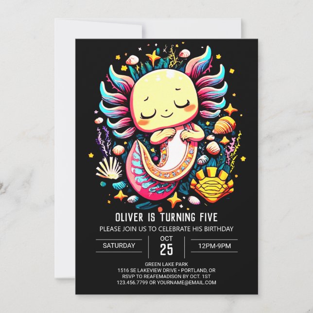 Invitación Personalizado Axolotl moderno Cumpleaños (Anverso)
