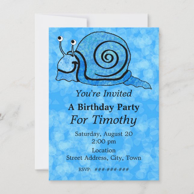 Invitación Personalizado azul divertido Cumpleaños Caracol so (Anverso)