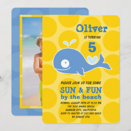 Invitación Personalizado azul Fiesta de la playa de ballenas