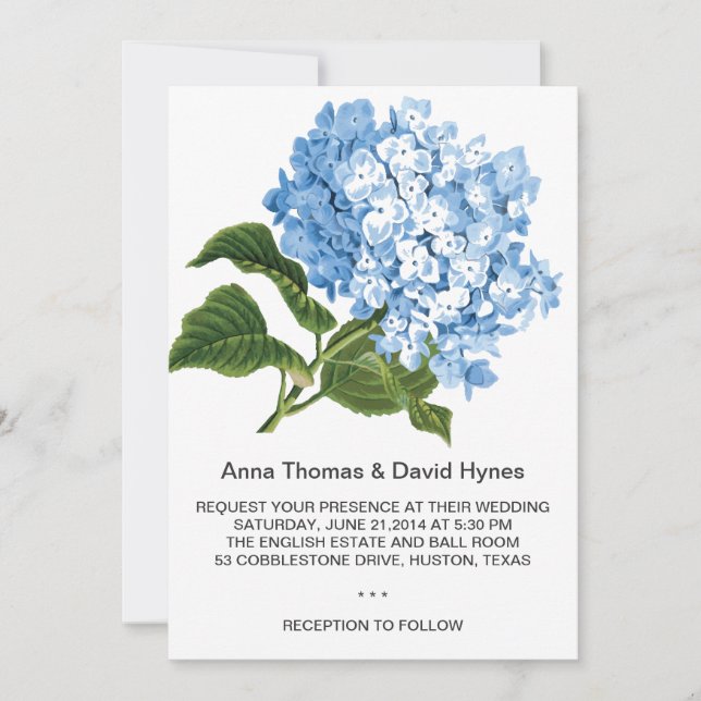 INVITACIÓN PERSONALIZADO AZUL HIDRANGEA BODA PERSONALIZADO (Anverso)