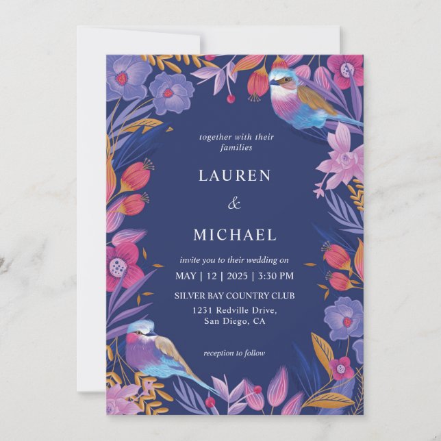 Invitación Personalizado Azul oscuro Púrpura Naturaleza Boda  (Anverso)