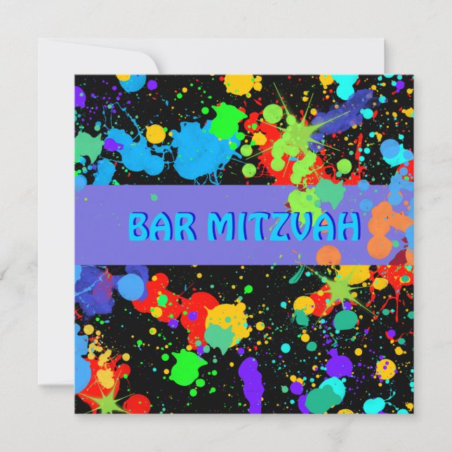 Invitación Personalizado, Azul, Pinta Púrpura, Barra Mitzvah (Anverso)