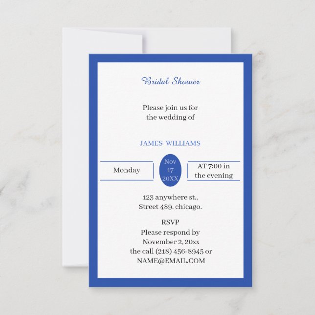 Invitación Personalizado azul simple ducha de novia (Anverso)