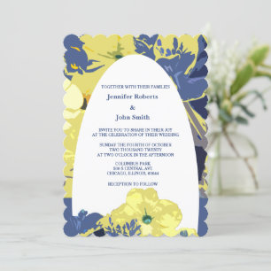 Invitación Personalizado azul turbio amarillo floral Boda Arc