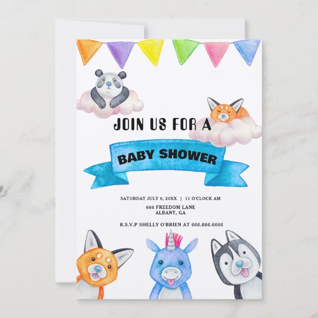 Invitación Personalizado Baby Animals Tema Baby Shower (Anverso)