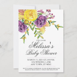 Invitación Personalizado Baby Shower Invite, morado amarillo 