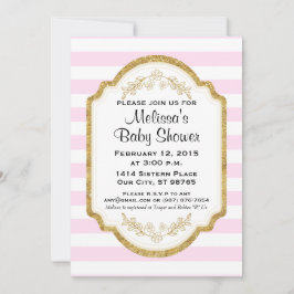 Invitación Personalizado Baby Shower, oro, franjas
