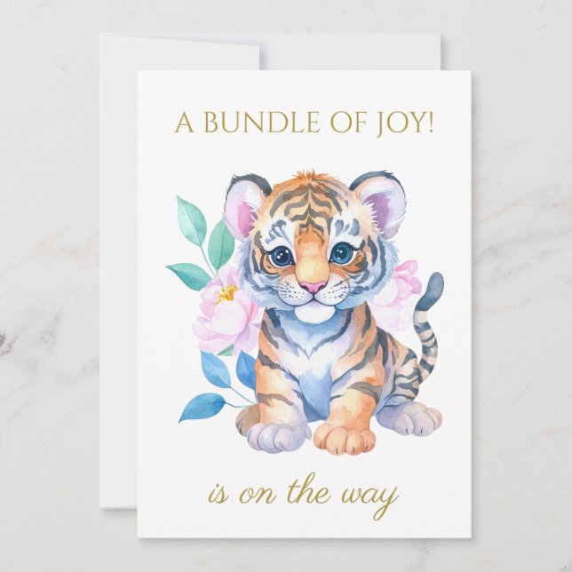 Invitación Personalizado Baby Tiger con flores Baby Shower (Anverso)