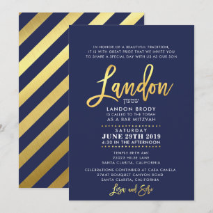 Invitación PERSONALIZADO Bar Mitzvah Invitar azul marino + or