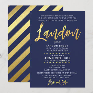Invitación PERSONALIZADO Bar Mitzvah Invitar azul marino + or