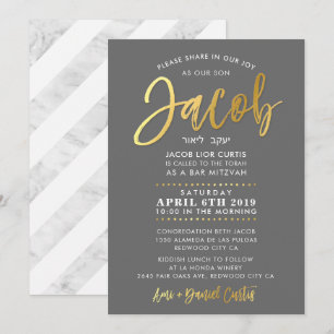 Invitación PERSONALIZADO Bar Mitzvah nombre de guión oro JACO
