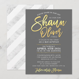 Invitación PERSONALIZADO Bar Mitzvah oro nombre de guión SHAU