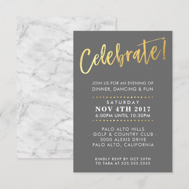Invitación PERSONALIZADO Bar recinto Mitzvah gris fiesta + or (Anverso / Reverso)