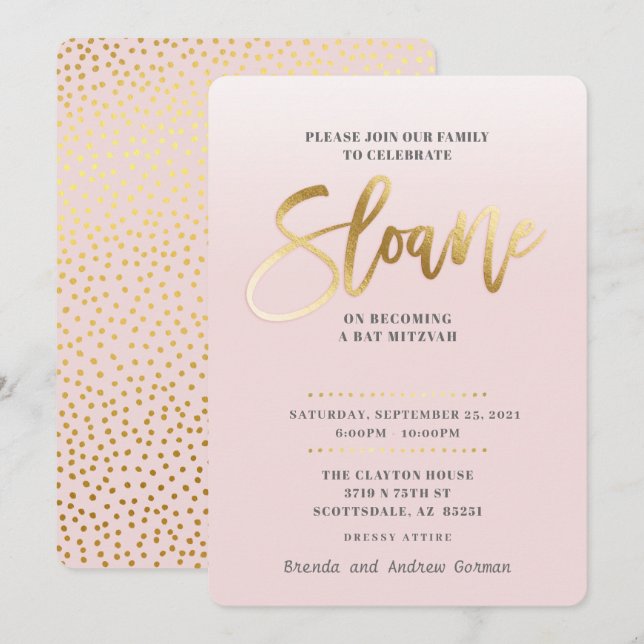 Invitación PERSONALIZADO Bat Mitzvah Invitar oro rosa pálido  (Anverso / Reverso)