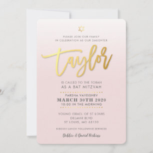 Invitación PERSONALIZADO Bat Mitzvah Invitar oro rosa pálido 