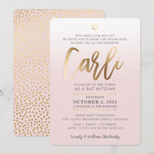 Invitación PERSONALIZADO Bat Mitzvah Invitar oro rosa pálido 