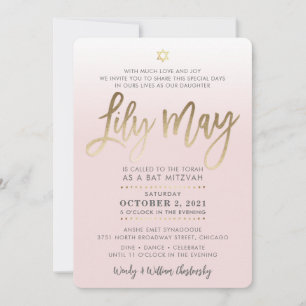 Invitación PERSONALIZADO Bat Mitzvah Invite al oro rosa pálid