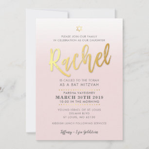 Invitación PERSONALIZADO Bat Mitzvah Invite al oro rosa pálid