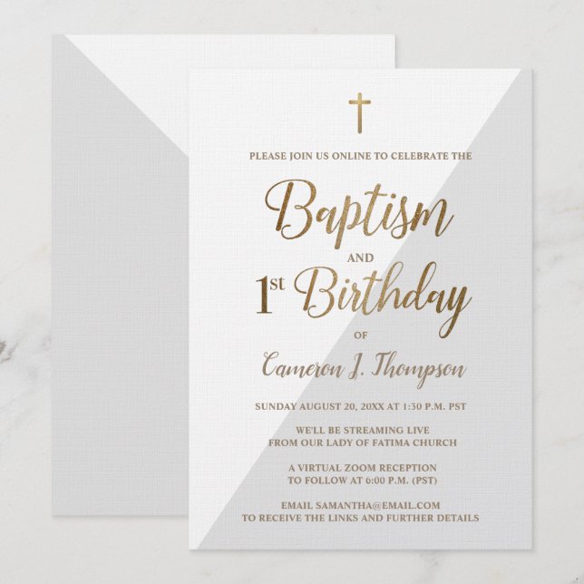 Invitación Personalizado bautismo de oro virtual y primer cum (Anverso / Reverso)