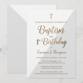 Invitación Personalizado bautismo de oro virtual y primer cum