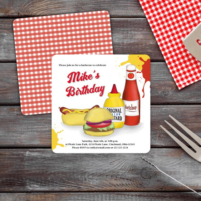 Invitación Personalizado BBQ de verano de la fiesta de cumple (Backyard BBQ Hamburger and Hot Dog Invitations )
