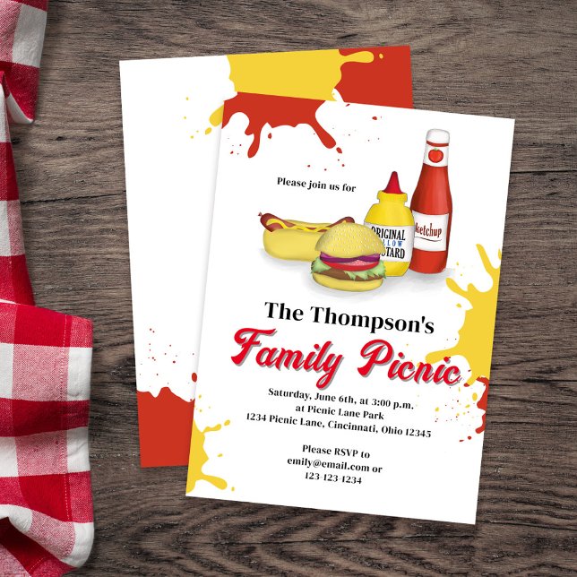 Invitación Personalizado BBQ de verano de Picnic Familiar (Family picnic whimsical invitations)