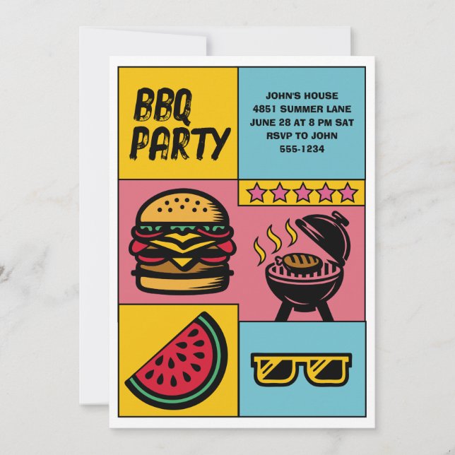 Invitación Personalizado BBQ Fiesta Arte pop de verano person (Anverso)