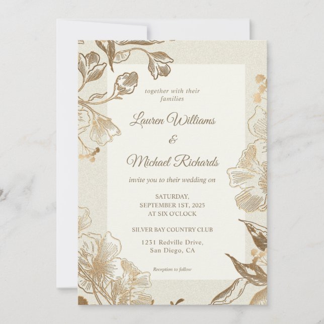 Invitación Personalizado Beige Cream Gold Boda de tinta de co (Anverso)