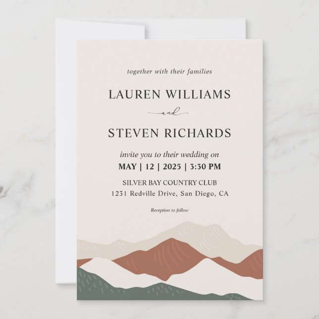 Invitación Personalizado Beige Gray Abstract Mountains Boda (Anverso)