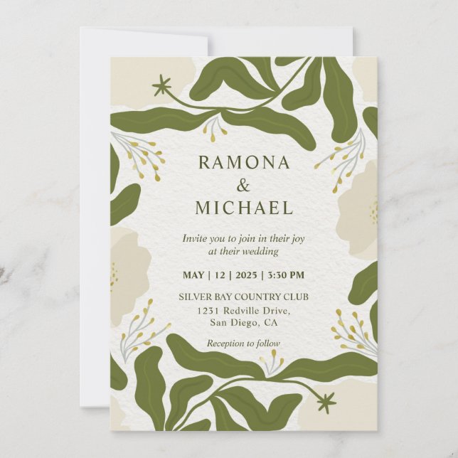 Invitación Personalizado Beige Gray Green Forest Floral Fest  (Anverso)