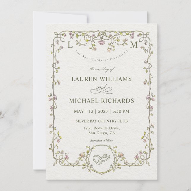 Invitación Personalizado Beige Gray Y Ellos Vivían Boda (Anverso)