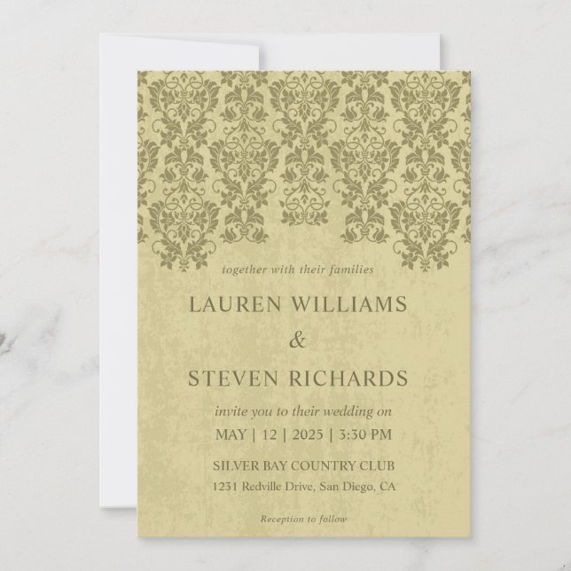 Invitación Personalizado Beige Tan Olive Green Glamour Lace B (Anverso)