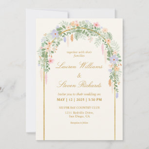 Invitación Personalizado Beige Verde Oro Azul Boda de arco fl