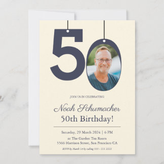 Invitación Personalizado beige y crema foto 50 cumpleaños