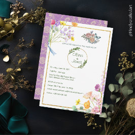 Invitación Personalizado Bella Naturaleza Floral Rosa y Púrpu