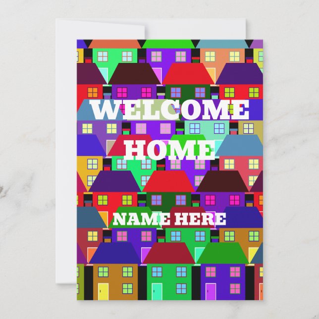 INVITACIÓN PERSONALIZADO BIENVENIDOS CASAS COLORIDAS EN CASA (Anverso)