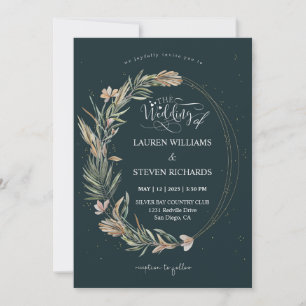 Invitación Personalizado Black Dark Blue Garden Wreath & Ring