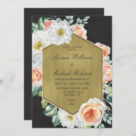 Invitación Personalizado Black Gold y Rosas Peach Boda
