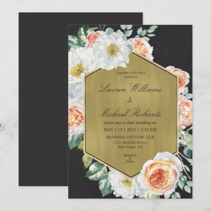 Invitación Personalizado Black Gold y Rosas Peach Boda