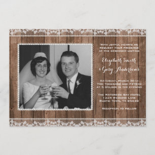 Invitación Personalizado blanco rústico de la foto de la boda