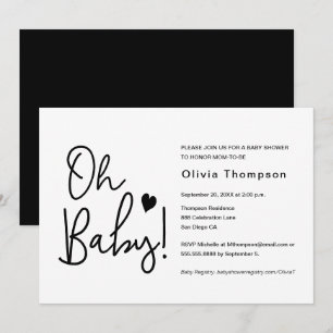 Invitación Personalizado blanco y negro de Baby Shower modern