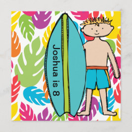 Invitación Personalizado Blond Boy Surfer invita al cumpleaño