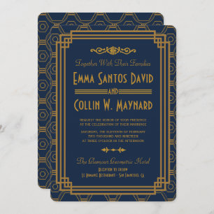 Invitación Personalizado Blue Art Deco Wedding