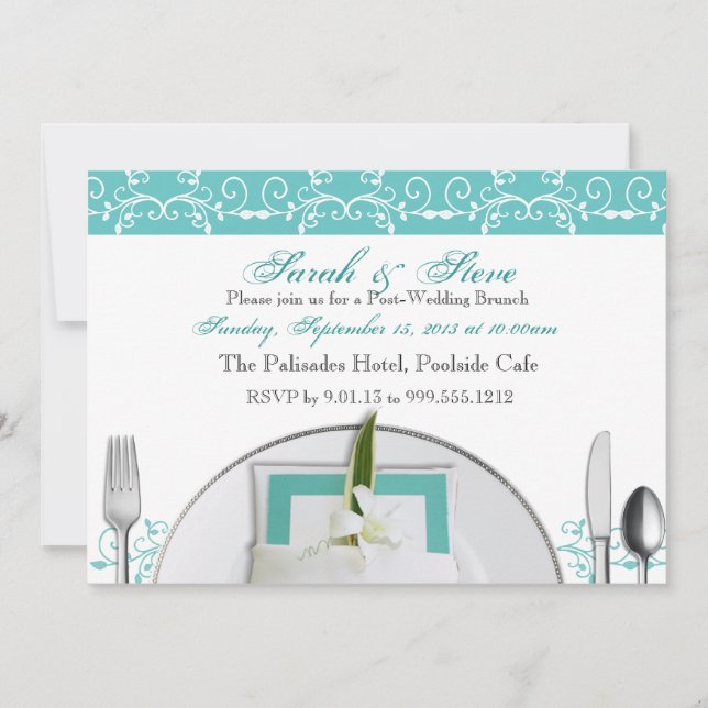 Invitación Personalizado Blue Flourish Post Boda Brunch invit (Anverso)