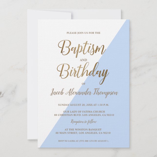 Invitación Personalizado Blue Gold Joint Baptism and Birday (Anverso)