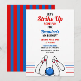 Invitación Personalizado Blue & Red Bowling Kids 6º cumpleaño