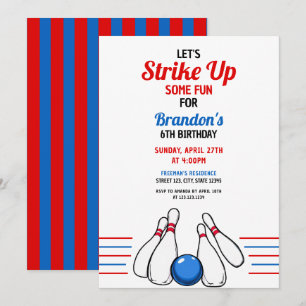 Invitación Personalizado Blue & Red Bowling Kids 6º cumpleaño